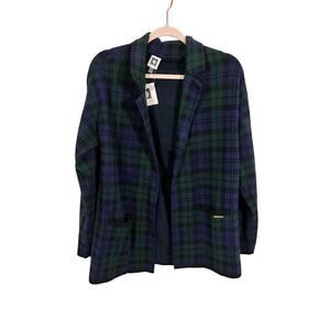 NWT Anne Klein Tartan Plaid Sweater Blazer Open Cardigan S Old Money Prep School